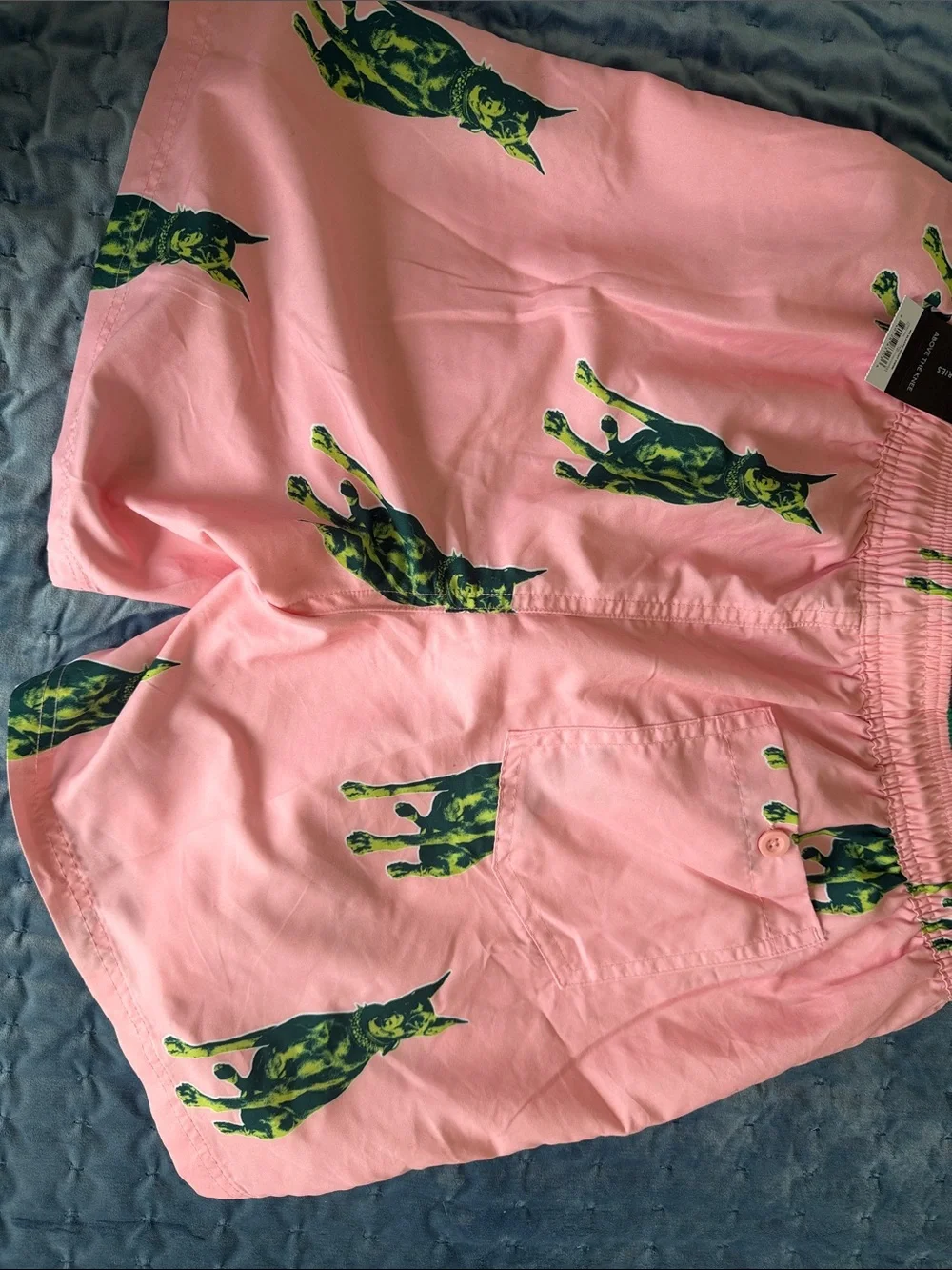 Men’s Pink Dobermann Print Swim Trunks